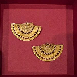 24k Gold Plated -Two Fan Drop Earrings - Women Jewelry